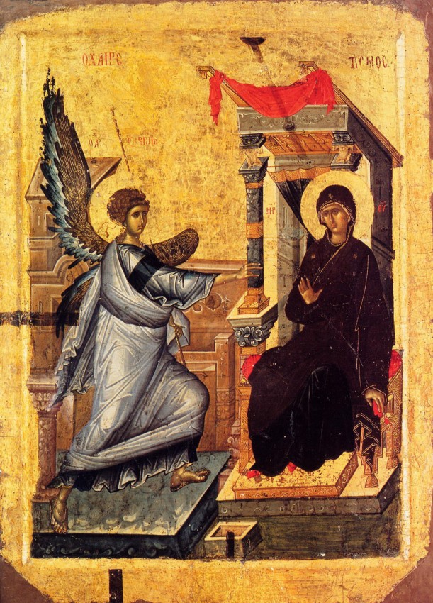 3-Благовещение, оборот иконы «Богоматерь Психосострия». XIV век. Охрид